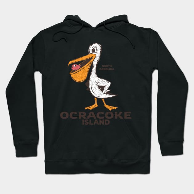 Ocracoke Island, NC Summertime Vacationing Pelican & Fish Hoodie by Contentarama